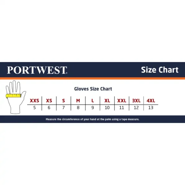 Portwest A521 TIG Welding Gloves Sizing Chart